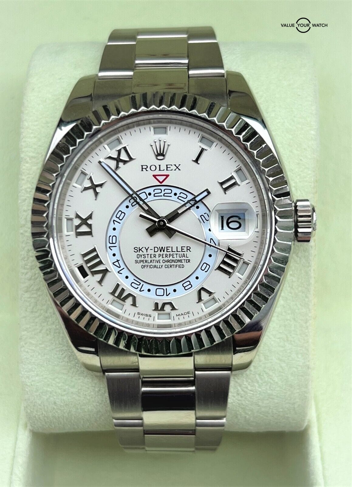 Rolex Sky-Dweller 18K White Gold Ivory Roman 326939 BOXES/PAPERS/SERVICED!