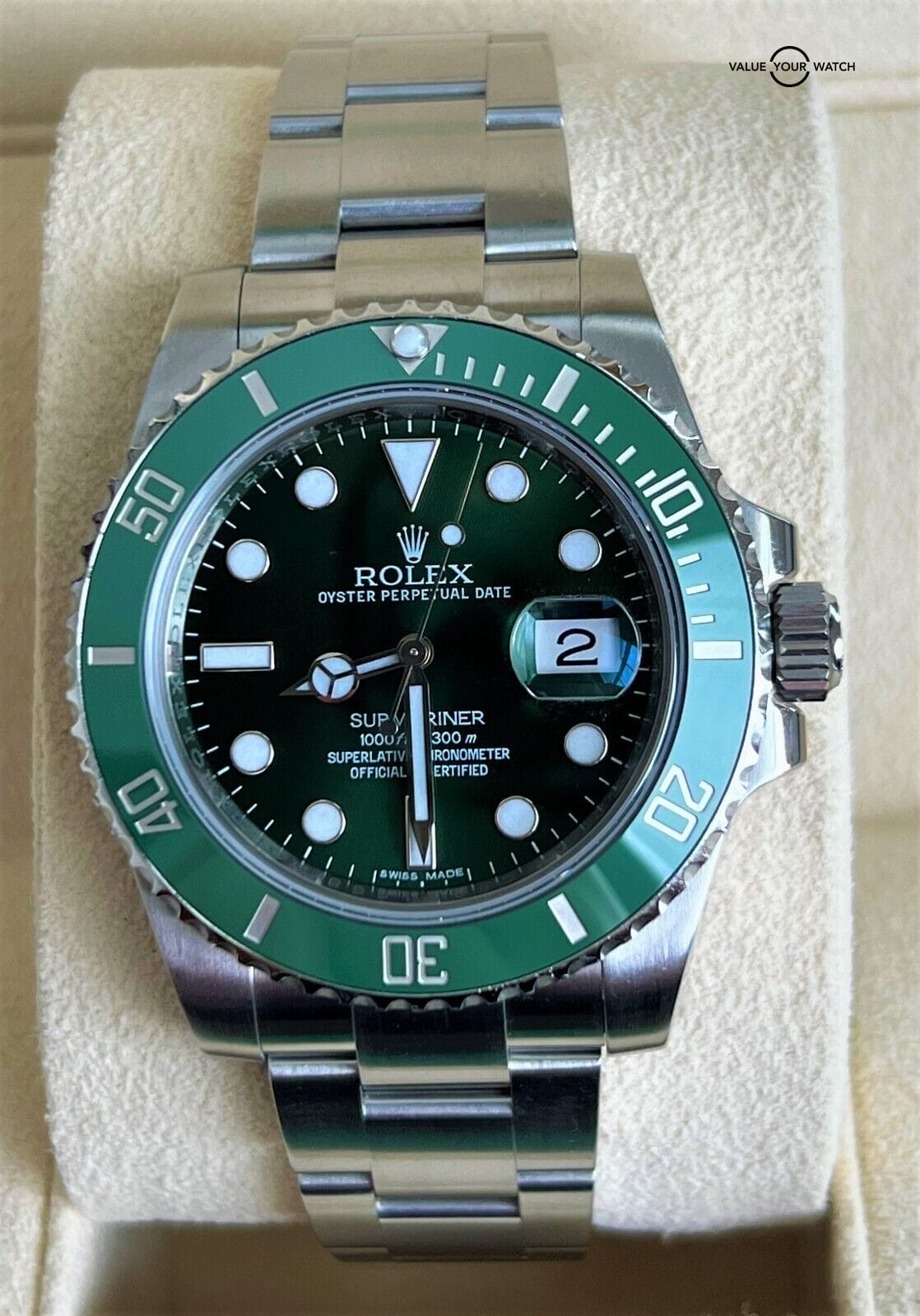 Rolex 116610LV Stainless Steel Submariner Hulk 40mm Green Dial Green C –  Monica Jewelers