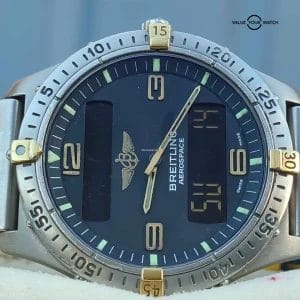 Breitling Aerospace two 42mm GMT Chronograph perpetual watch on gold steel bracelet B&P F56062