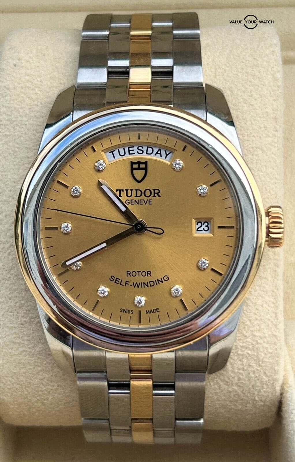 Tudor Glamour Day Date 39mm Gold Diamond Dial M56003-006!