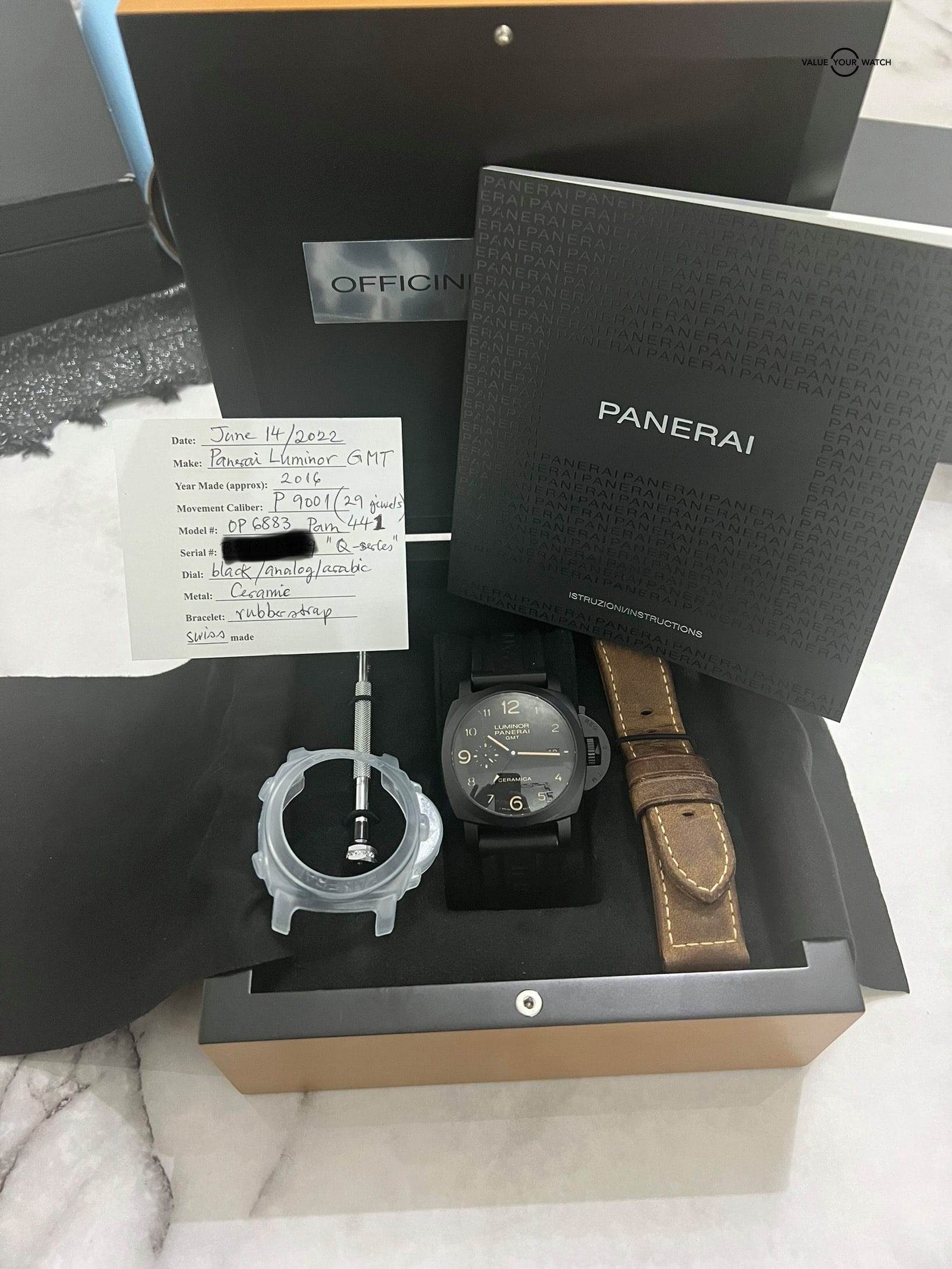 Panerai Luminar 1950 3 day GMT all black ceramic 44mm extra straps - Image 4