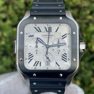 Cartier Santos De Cartier XL Chronograph Steel & ADLC 43.3mm WSSA0017 – Full Set with Extra Strap