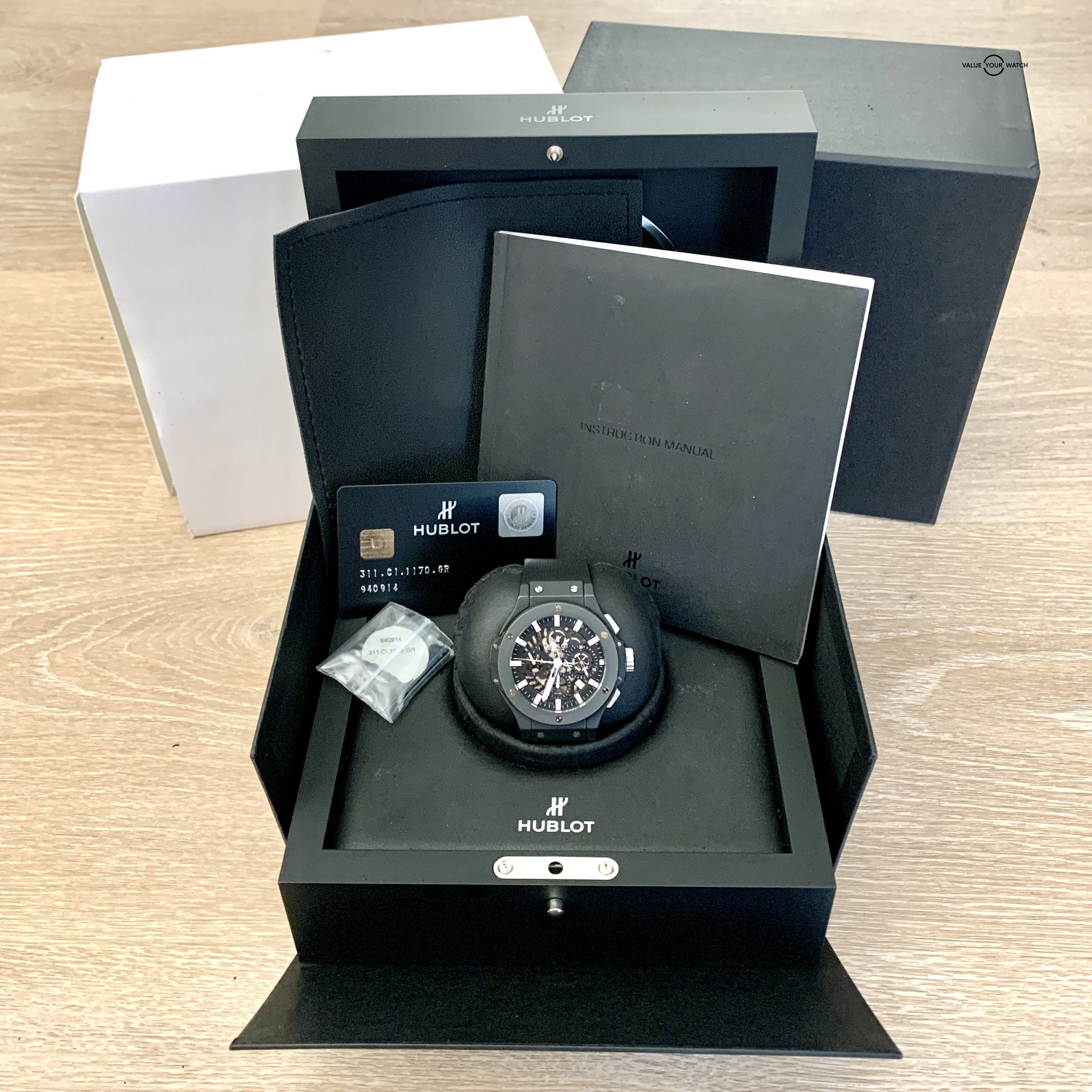 Hublot Big Bang Aero Black Magic 44mm Chrono Ceramic Box/Card