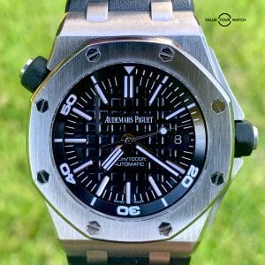 Audemars Piguet Royal Oak Offshore Diver 42mm 15703ST Steel Black Dial Rubber Strap Box Papers