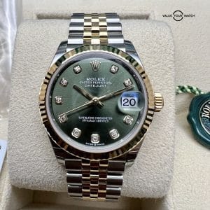 ROLEX Datejust 31 NEW 2022 Olive Diamond Dial Yellow Gold Complete NEW!- 278273