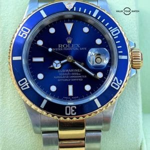 Rolex Submariner Date 16613 Gold Buckle Blue Dial 18K Yellow Gold & SS with BOX!