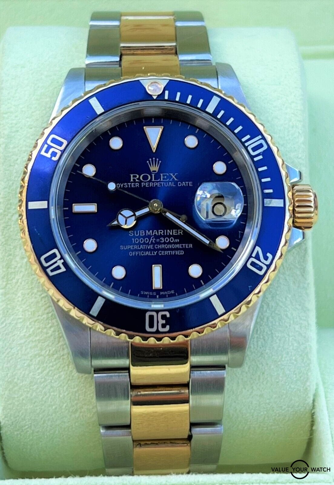 Rolex Submariner Date 16613 Gold Buckle Blue Dial 18K Yellow Gold & SS with BOX!