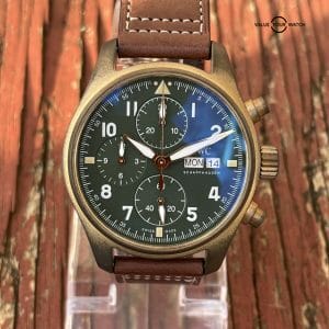 MINT IWC Spitfire Chronograph Pilot's Watch Bronze Case X Green Dial - IW387902 s