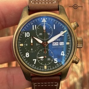 MINT IWC Spitfire Chronograph Pilot’s Watch Bronze Case X Green Dial – IW387902