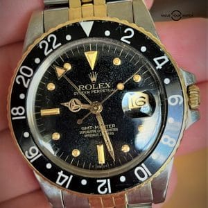 Rolex GMT Master 16753 18K Yellow Gold & Stainless Steel Black Nipple Dial!