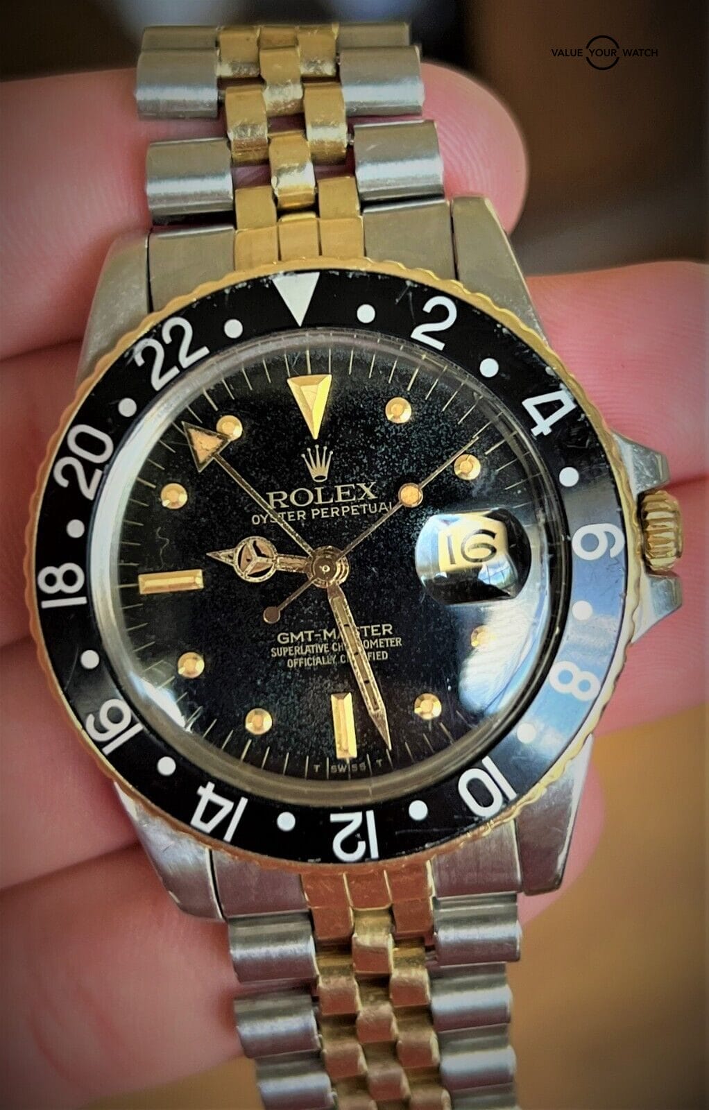 Rolex GMT Master 16753 18K Yellow Gold Stainless Steel Black