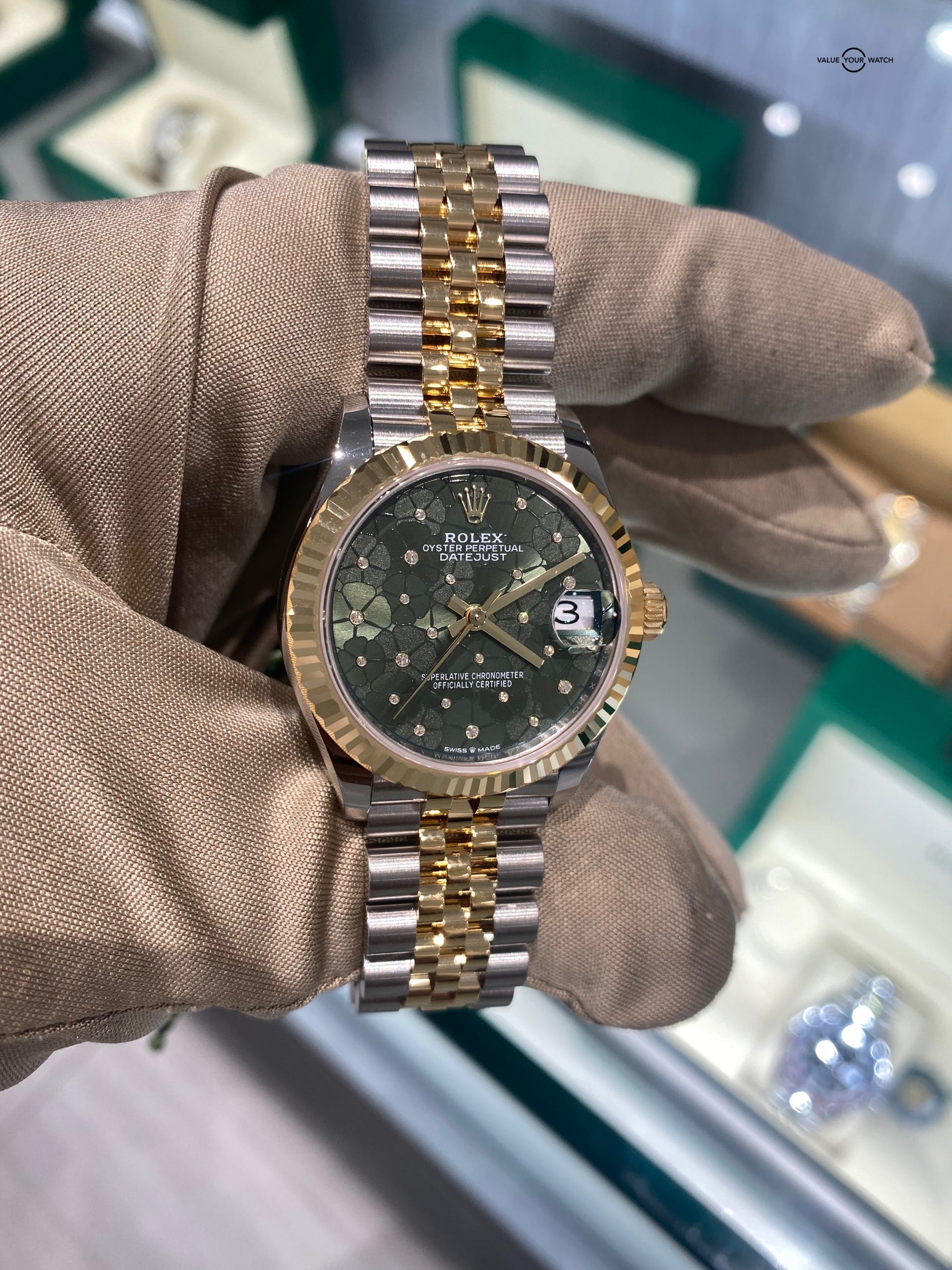 New Model 2022 Rolex Datejust 31 Floral Olive Green Diamond Dial 278273 - Image 7