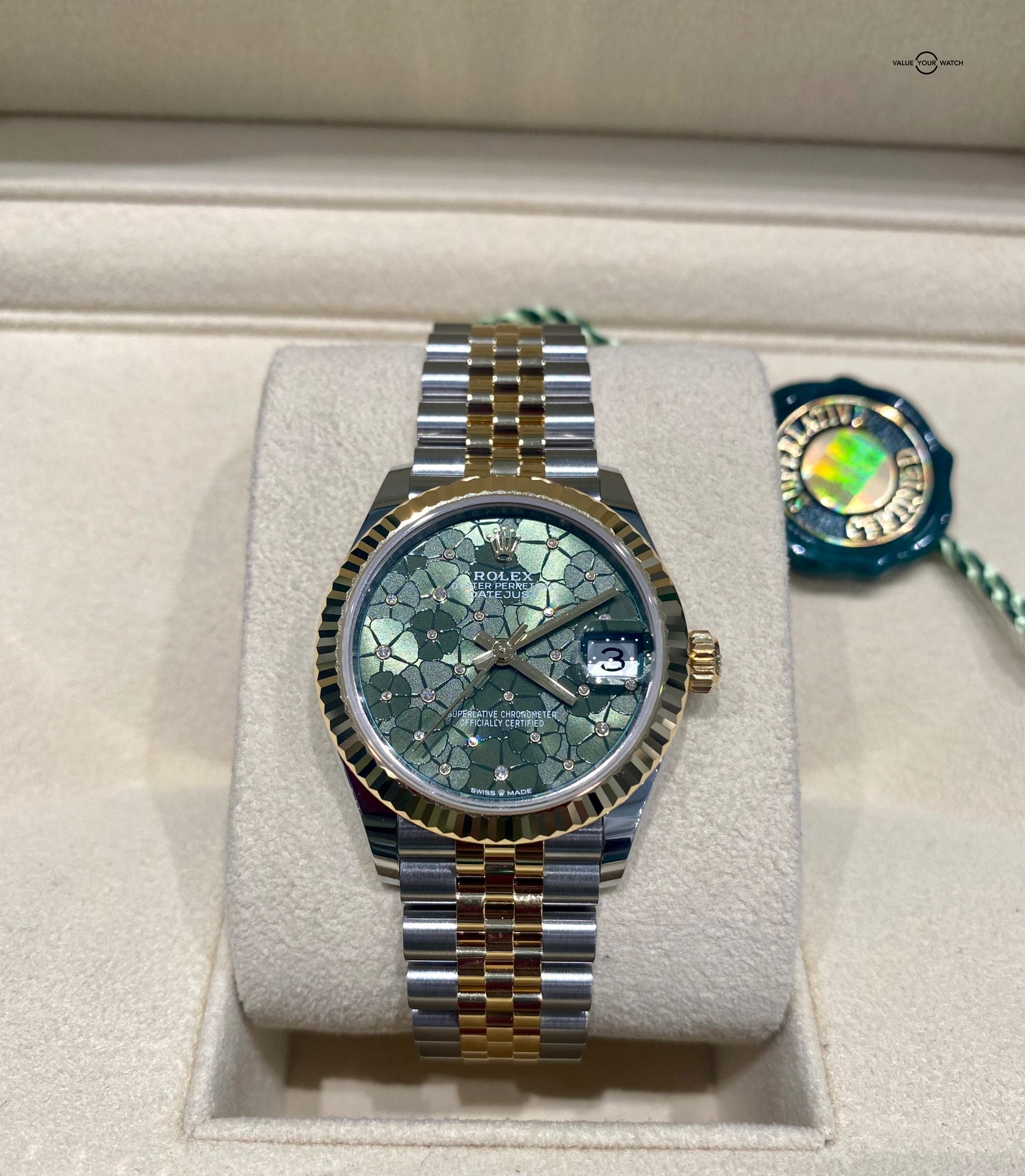 New Model 2022 Rolex Datejust 31 Floral Olive Green Diamond Dial 278273