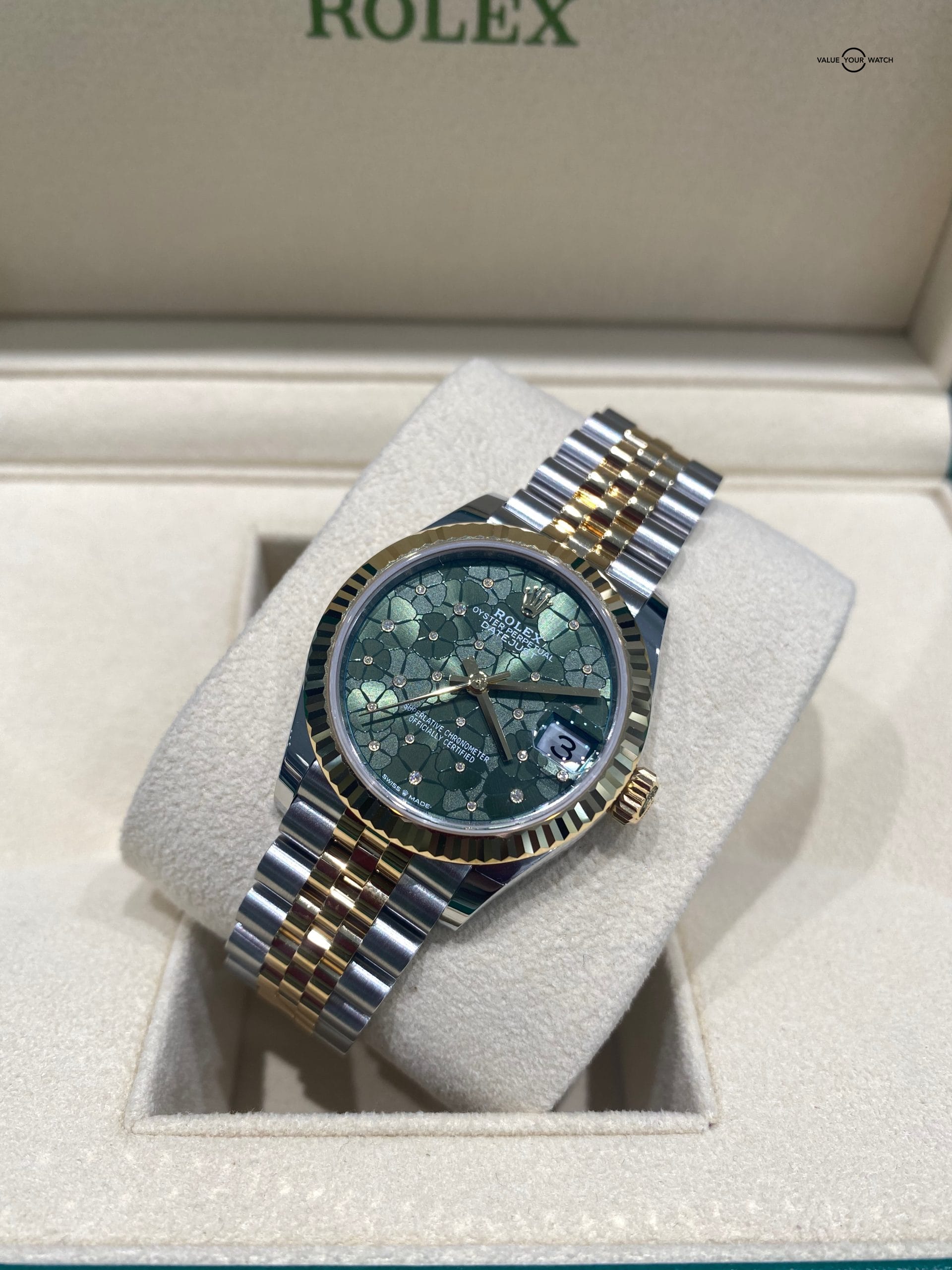 New Model 2022 Rolex Datejust 31 Floral Olive Green Diamond Dial 278273 - Image 2
