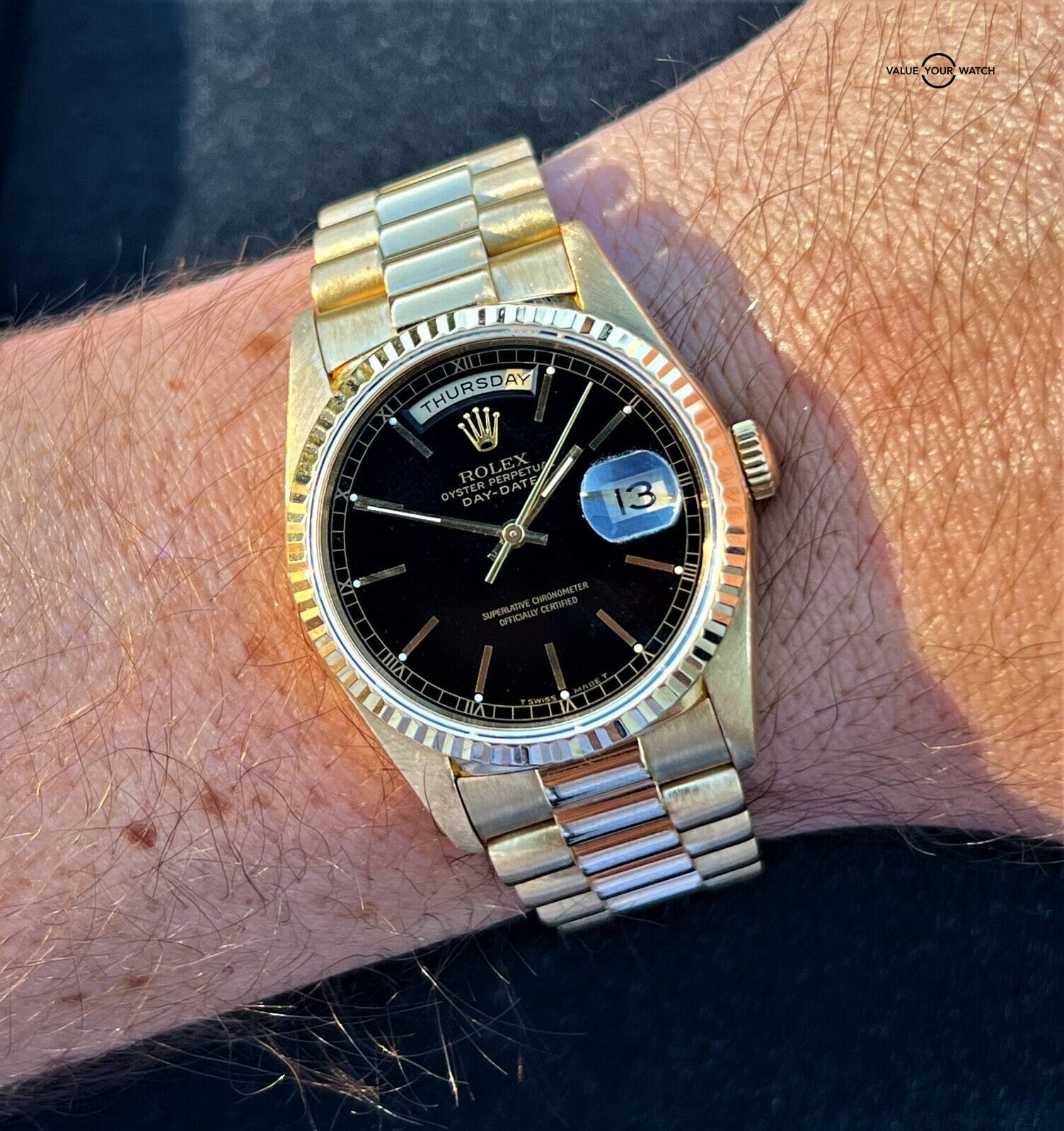 Rolex President Day Date 18238 36mm 18K Yellow Gold Black Dial