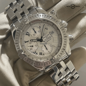 Breitling Chronomat Evolution 44 white dial steel bracelet box and papers