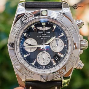 Breitling Chronomat 44 Black Complete $8K MSRP B01 Boxes Papers Leather AB0110