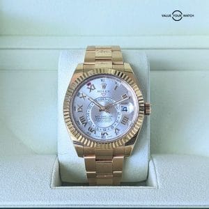 Rolex Sky-Dweller Yellow Gold Silver Sundust Dial Roman Numeral 326938 2019 B/P