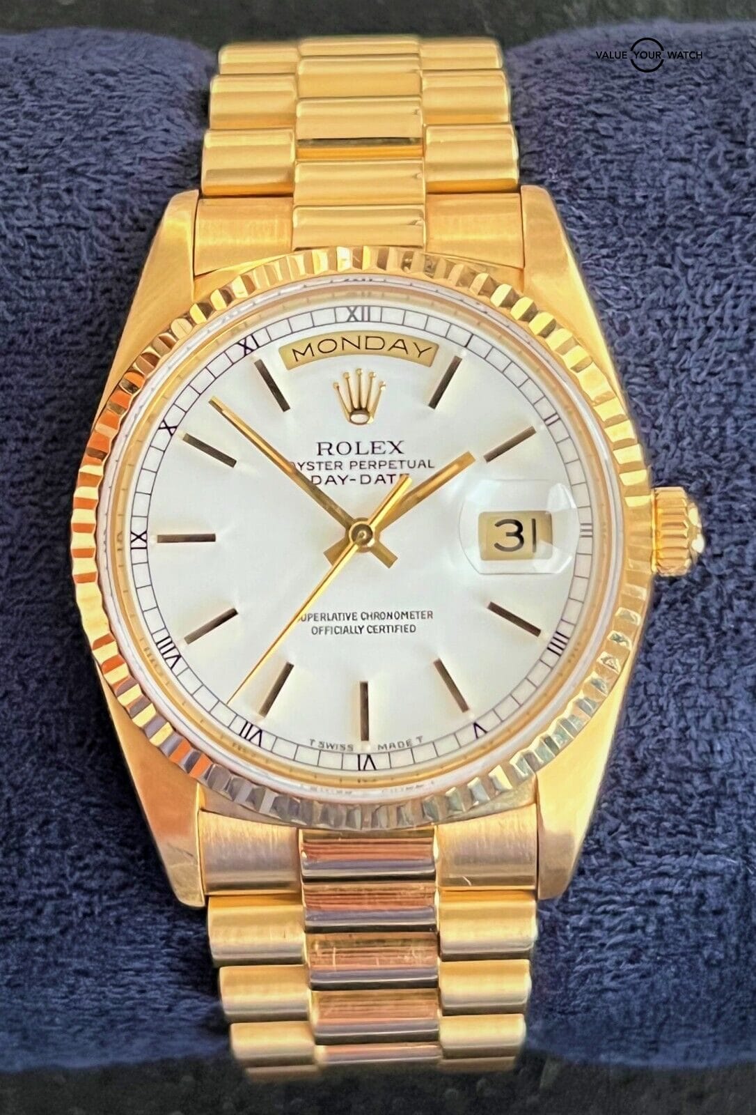 Rolex President Day-Date 18238 36mm 18K Yellow Gold White Dial!