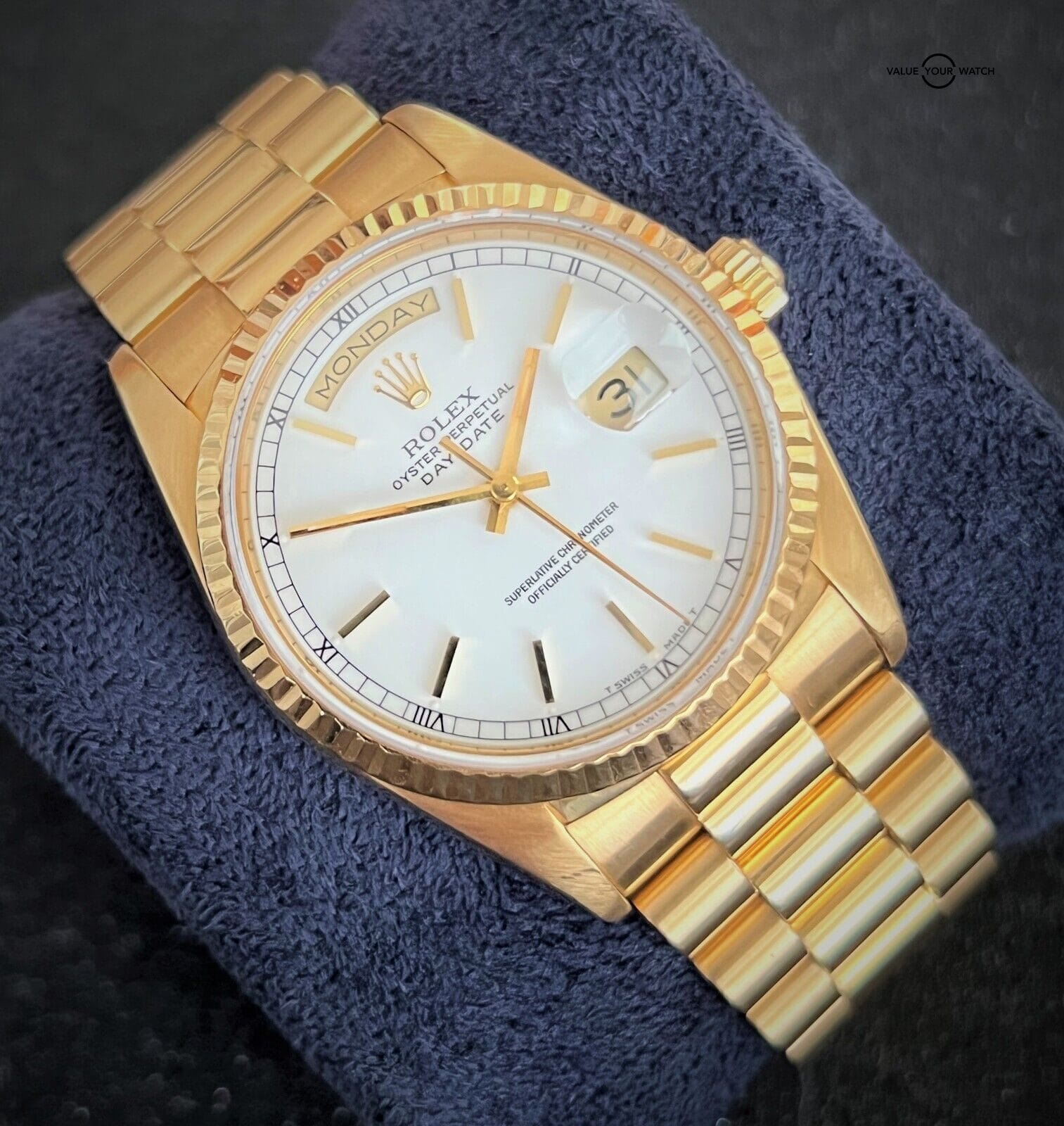 Rolex President Day-Date 18238 36mm 18K Yellow Gold White Dial! - Image 4