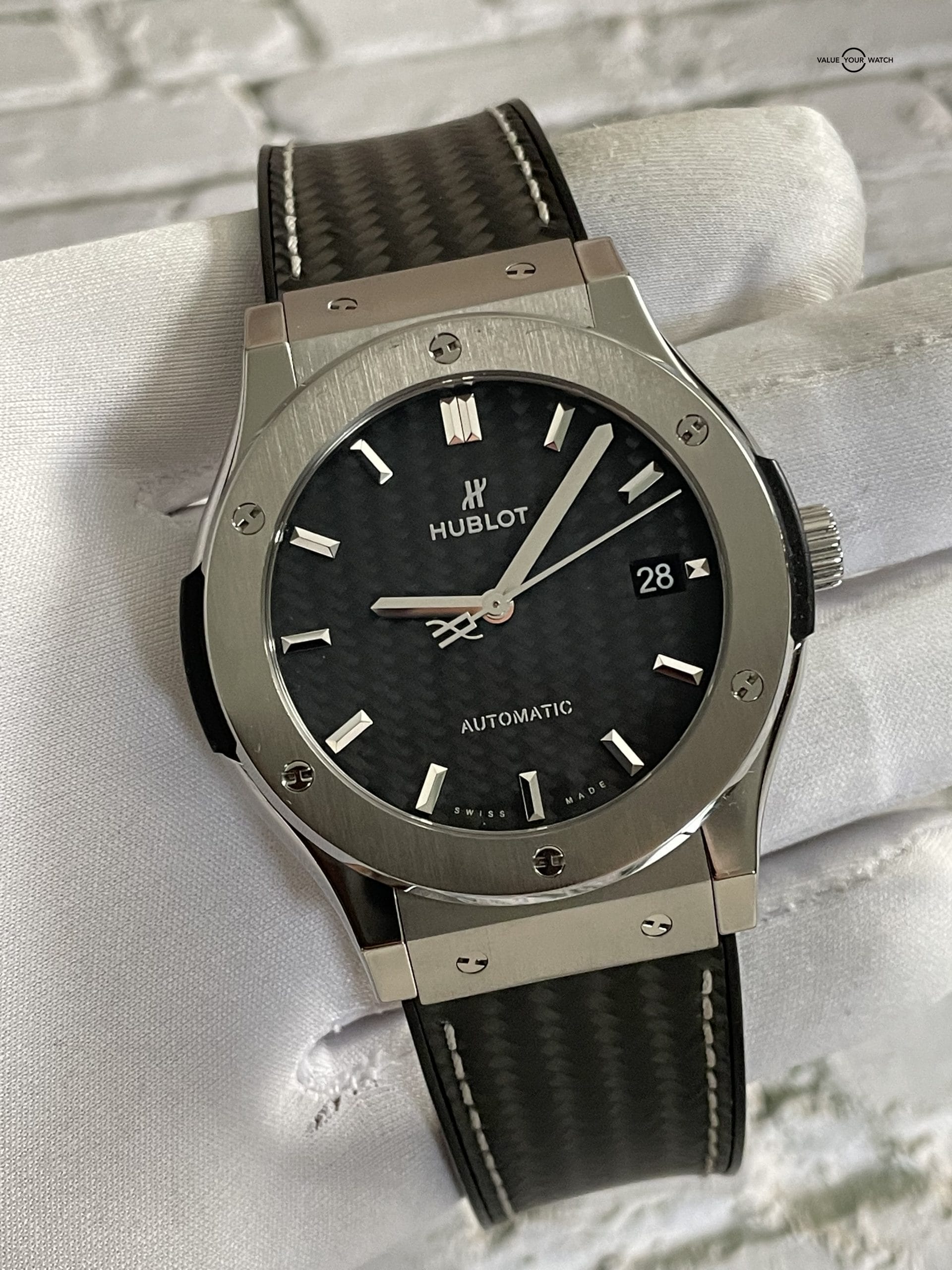 Hublot Classic Fusion 45mm Titanium Carbon Fiber Dial and Strap – Full Set + Travel Case! - Image 3