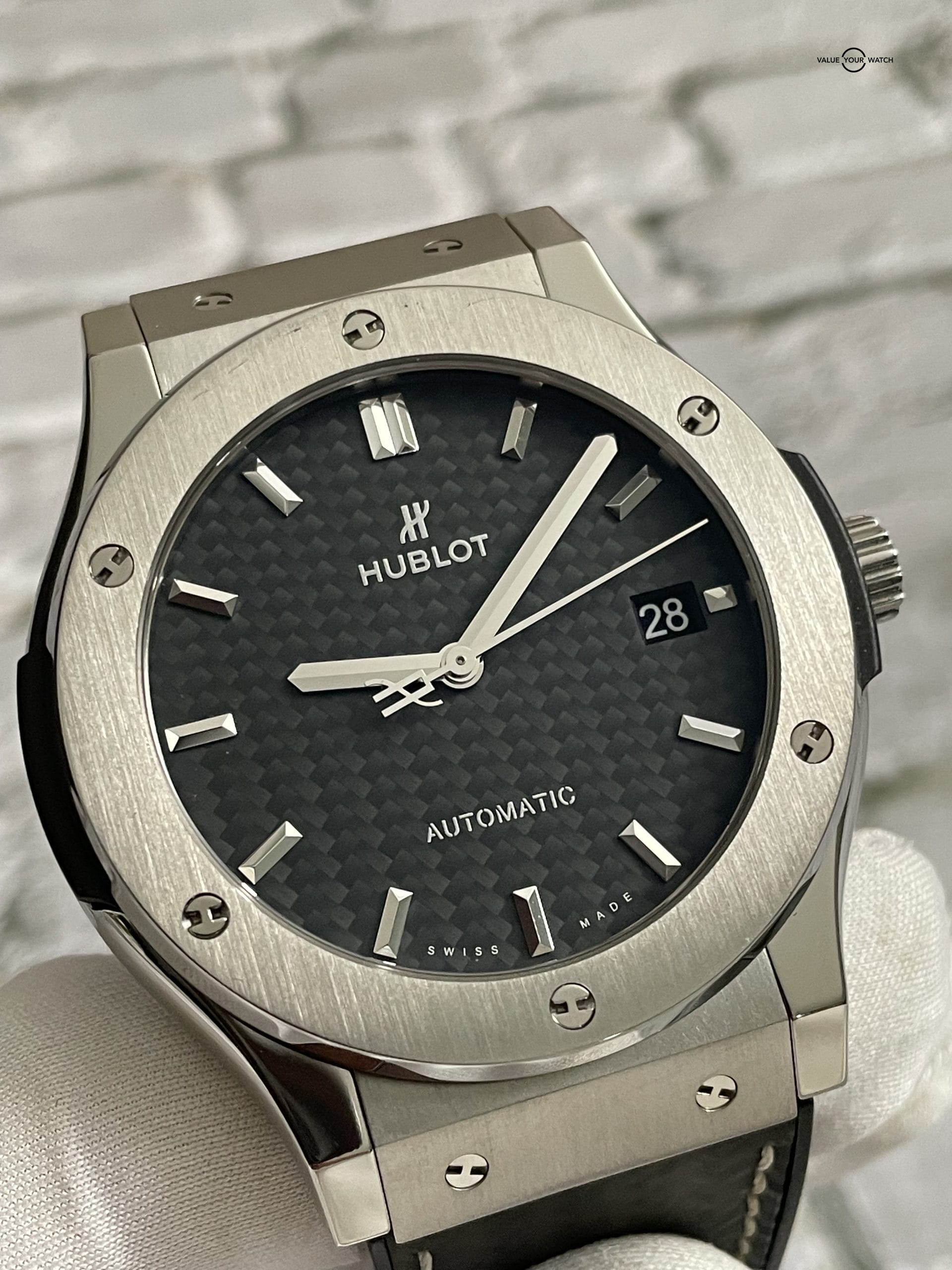Hublot Classic Fusion 45mm Titanium Carbon Fiber Dial and Strap – Full Set + Travel Case! - Image 4