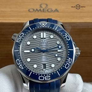 Omega Seamaster Diver 300M NEW Rhodium Grey Rubber Strap – Full Set!