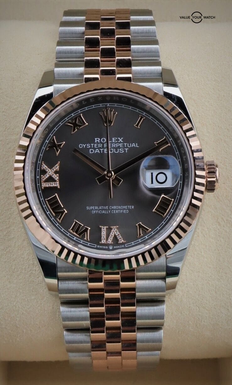 Rolex Datejust 36 Rose Gold/Steel Black Diamond Dial & Fluted Bezel Jubilee  Bracelet 126231 - BRAND NEW