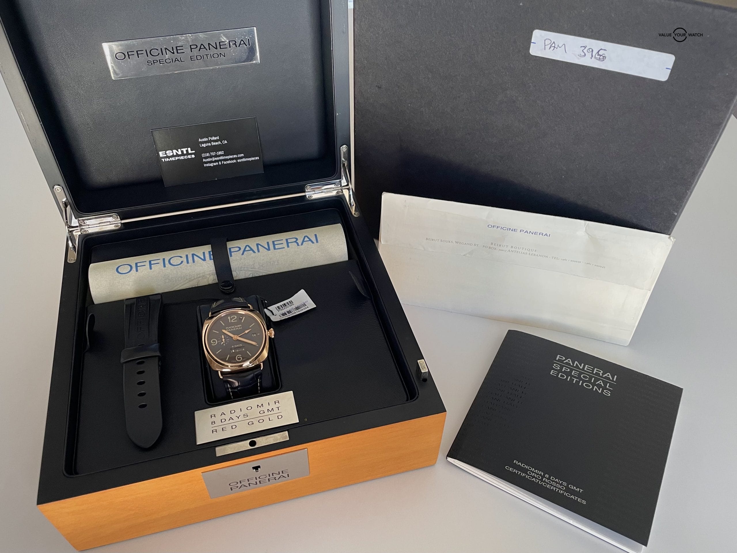 Panerai Radiomir Rose Gold 8 Day GMT Brown Dial Oro Rosso 45mm