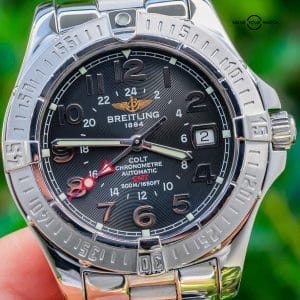 Breitling Colt 41 GMT Automatic Black Dial Complete Boxes Papers Aviation A32350