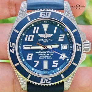 Breitling Superocean 42 Blue DIAMONDS FACTORY $8.7K MSRP Box Deploy Auto A17364