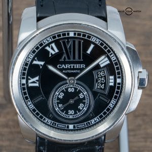 Cartier Calibre de Cartier Steel Black Dial Leather 42mm Automatic Mens Watch