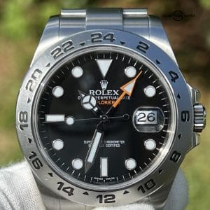 Rolex Explorer II Black dial orange hand Stainless Steel GMT 42mm Date 216570. 2015 Card and Box.