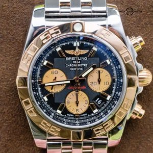 Breitling Chronomat 44 Rose Gold $13K MSRP Two-Tone Black Dial Box CB0110