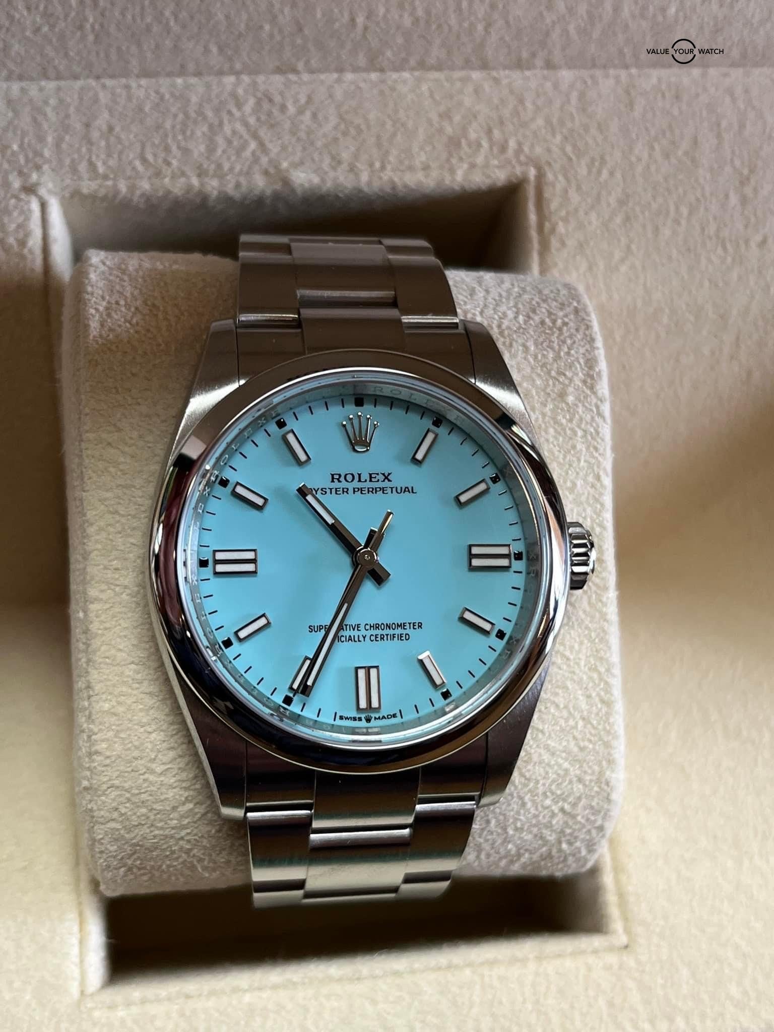 Rolex Oyster Perpetual 36mm Turquoise Blue Tiffany Dial 126000 Complete 2022 - Image 2