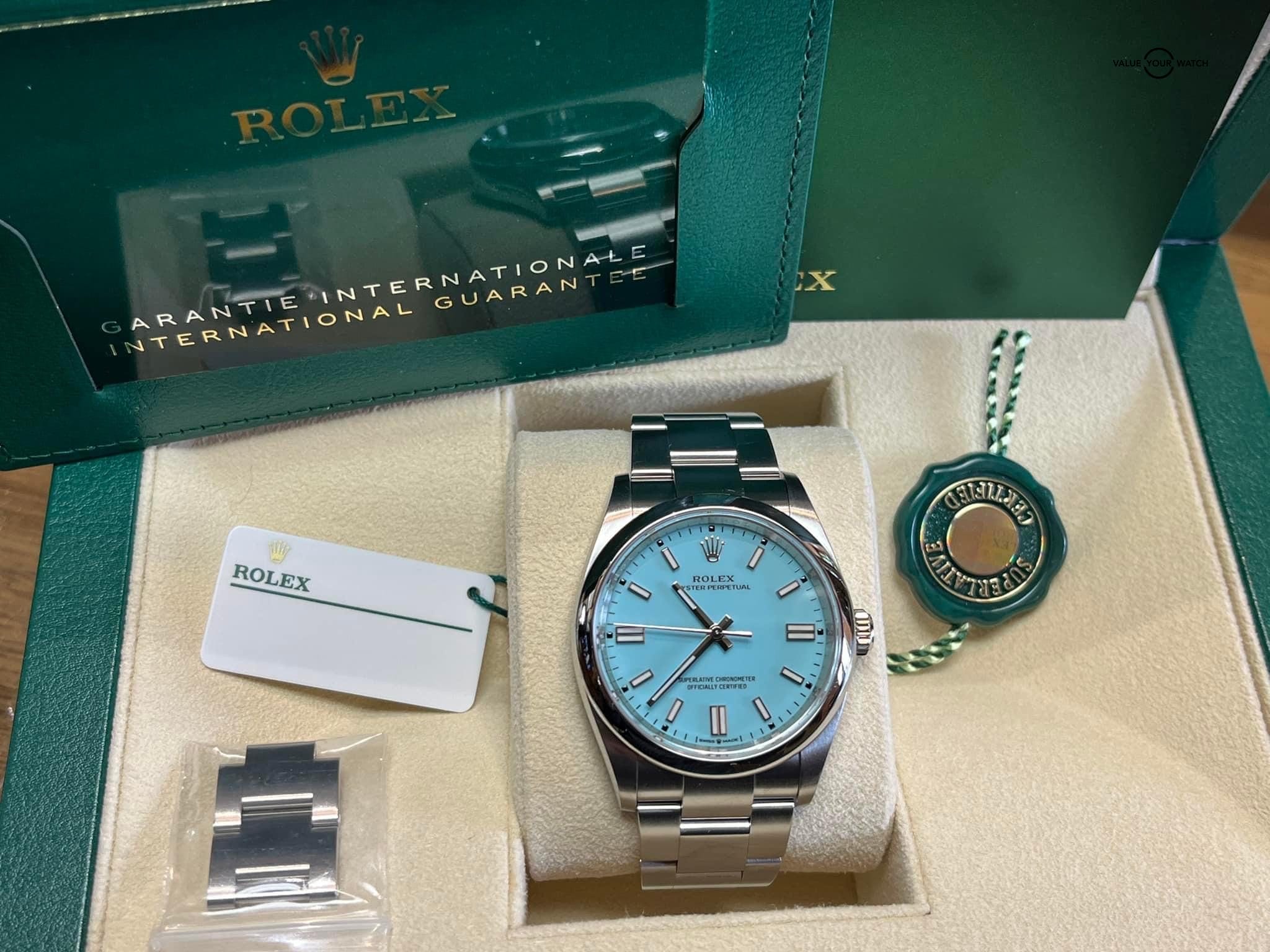 Rolex Oyster Perpetual 36mm Turquoise Blue Tiffany Dial 126000 Complete 2022 - Image 3