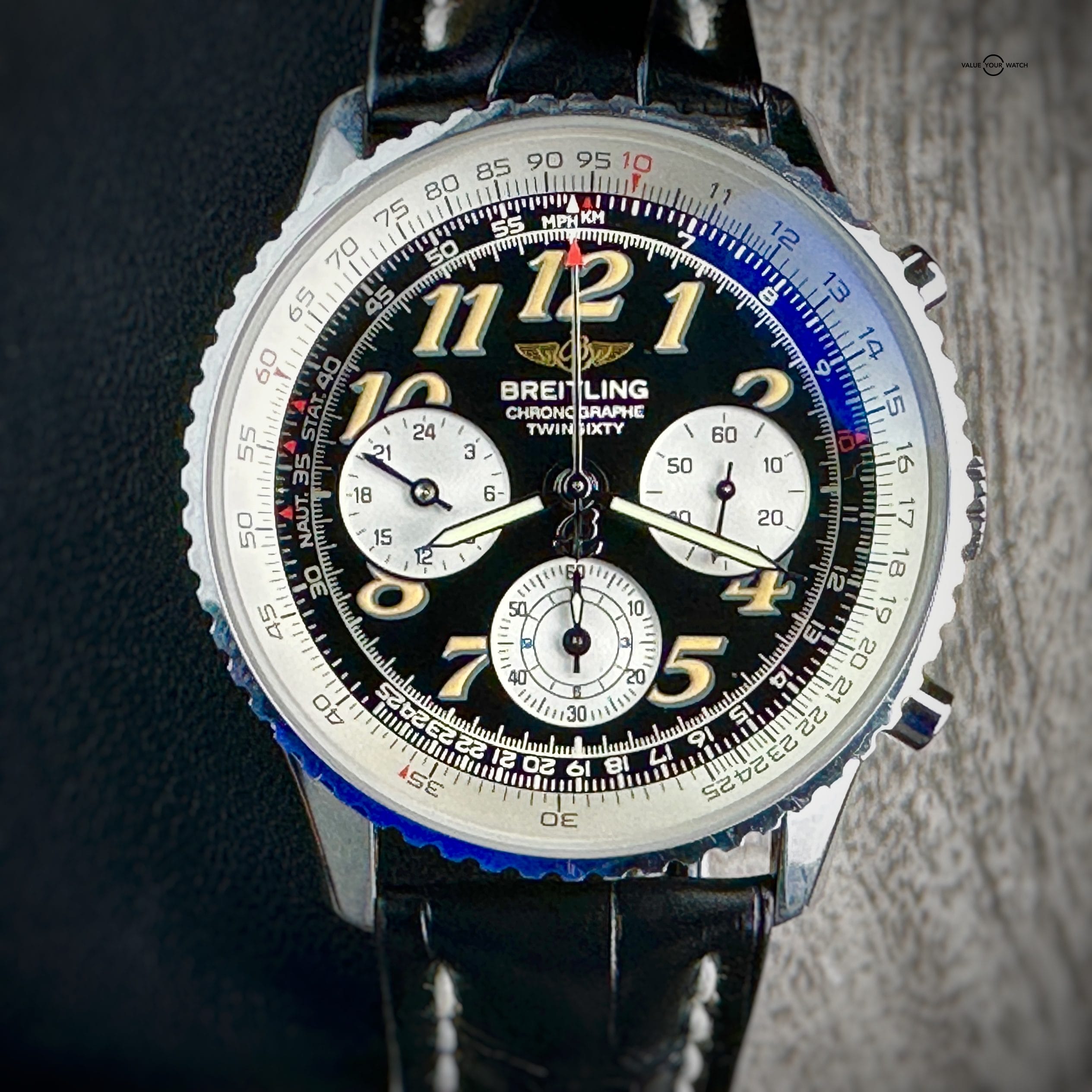 Breitling Navitimer Twin Sixty 2 Chronograph 42mm Black Dial Box & Manual Vintage A39022.1 - Image 2