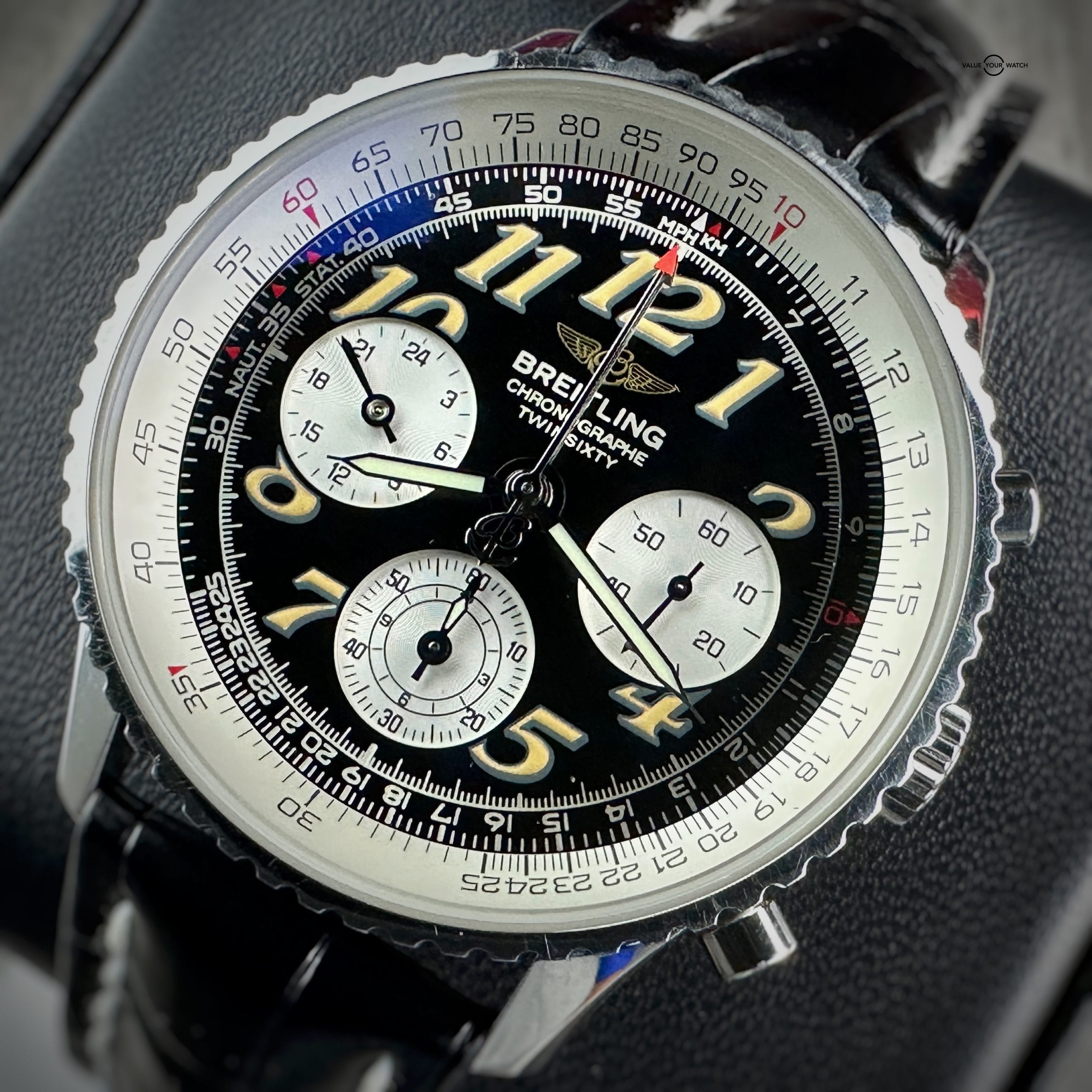 Breitling Navitimer Twin Sixty 2 Chronograph 42mm Black Dial Box Manual Vintage A39022.1 Value Your Watch