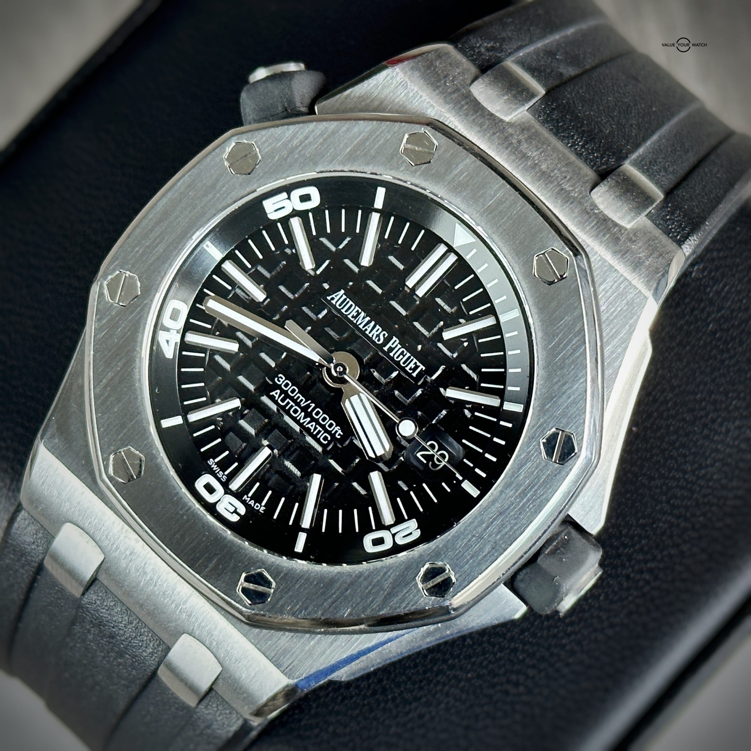 Audemars Piguet Royal Oak Offshore Diver 42mm 15703ST Steel Black Dial Rubber Strap Box Papers