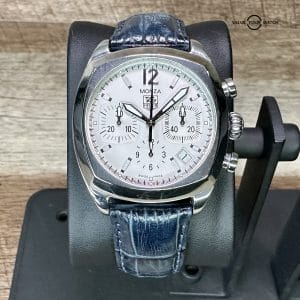 Tag Heuer Monza 38mm white dial on blue croc band