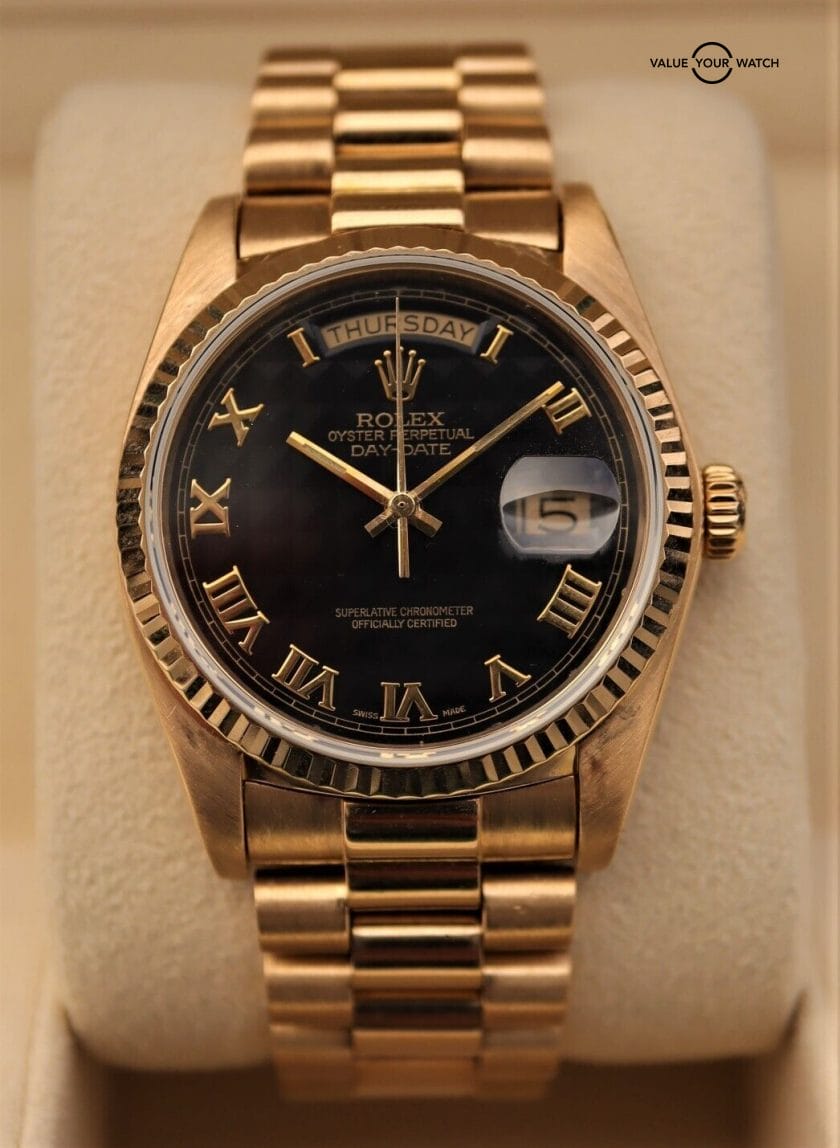 Rolex President Day-Date 18038 36mm 18K Yellow Gold Black Pyramid Dial