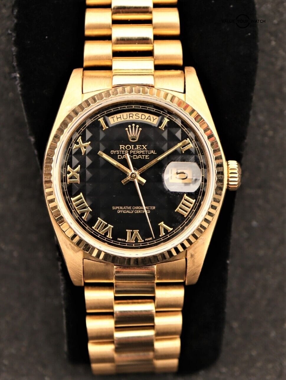 Rolex President Day-Date 18038 36mm 18K Yellow Gold Black Pyramid Dial! - Image 12