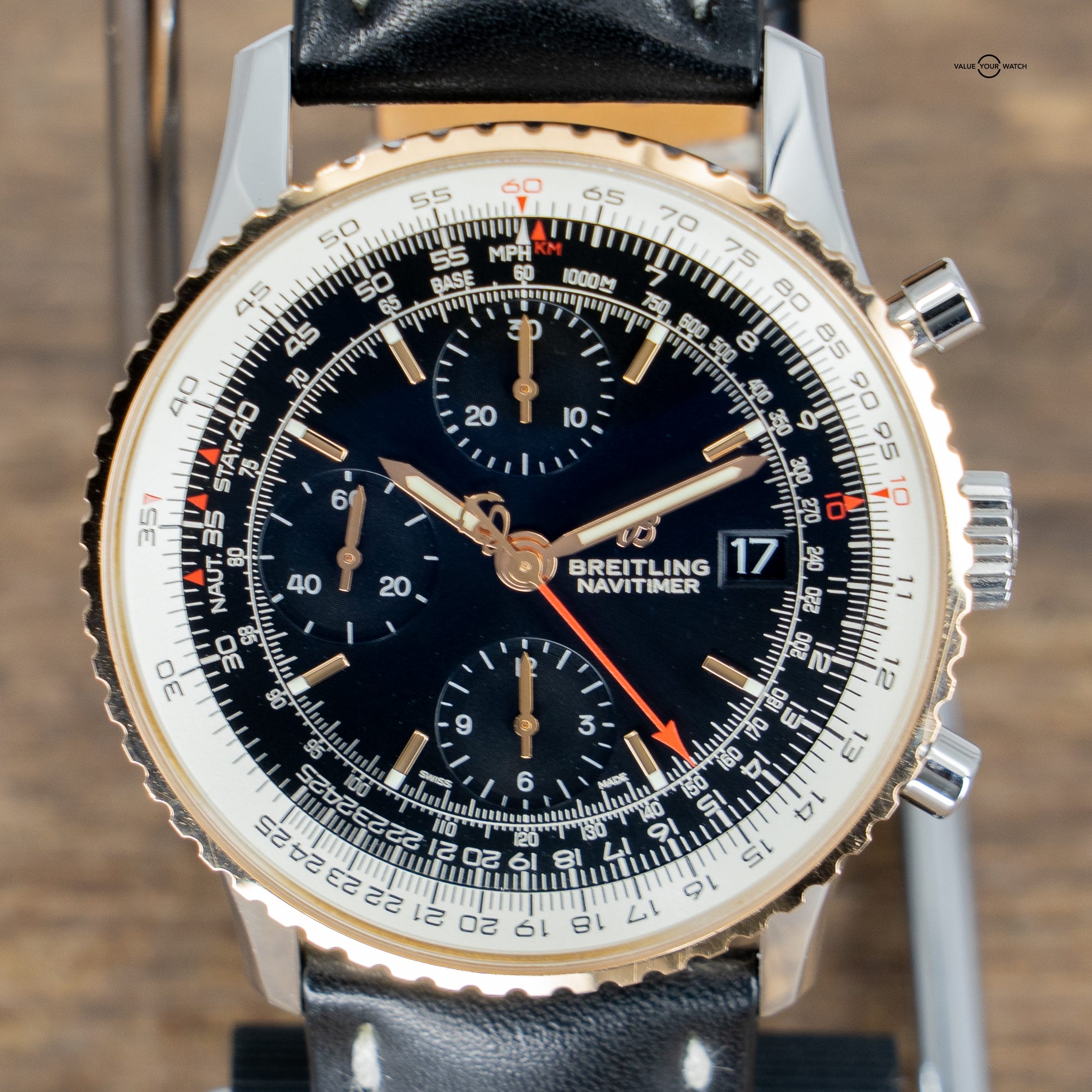 Breitling Navitimer 1 Chronograph 41mm Black Dial Steel & Rose Gold Men's Watch