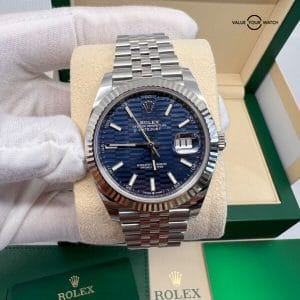 Rolex Dec 2022 New Complete Set Blue Motif Dial Jubilee Steel Datejust 41 126334