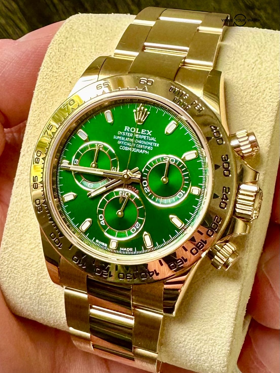 Rolex Daytona Yellow Gold "John Mayer" Green Dial 116508 - Complete Set 2019 Papers