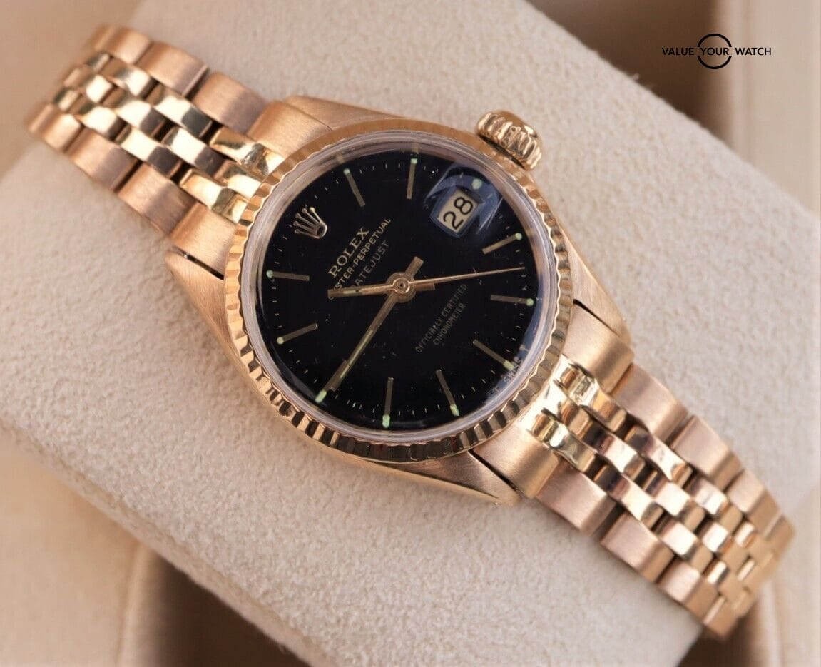Rolex Ladies Datejust 6517 18K Yellow Gold Black Dial - Image 2