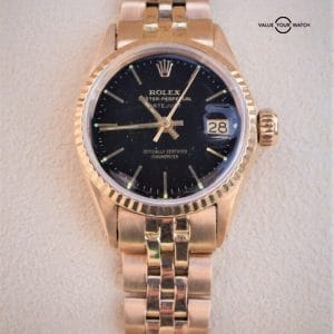 Rolex Ladies Datejust 6517 18K Yellow Gold Black Dial