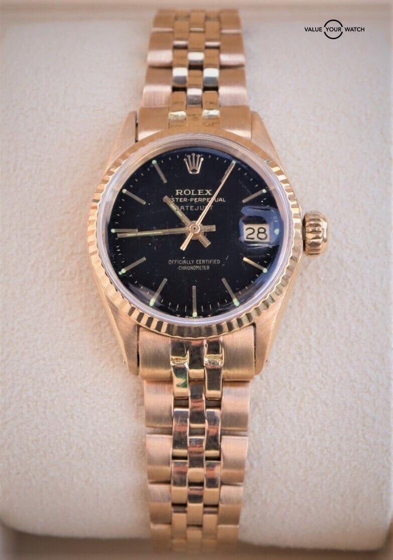 Rolex Ladies Datejust 6517 18K Yellow Gold Black Dial