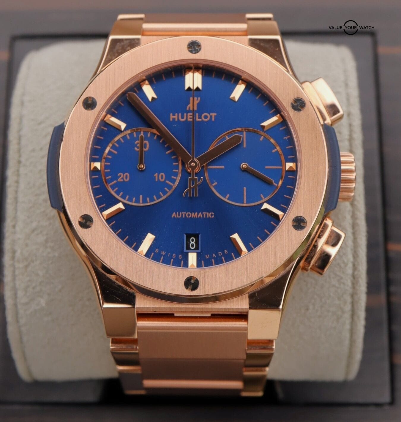 Hublot Classic Fusion Chronograph 45mm 18K Rose Gold Blue Dial Boxes/Papers - Image 6