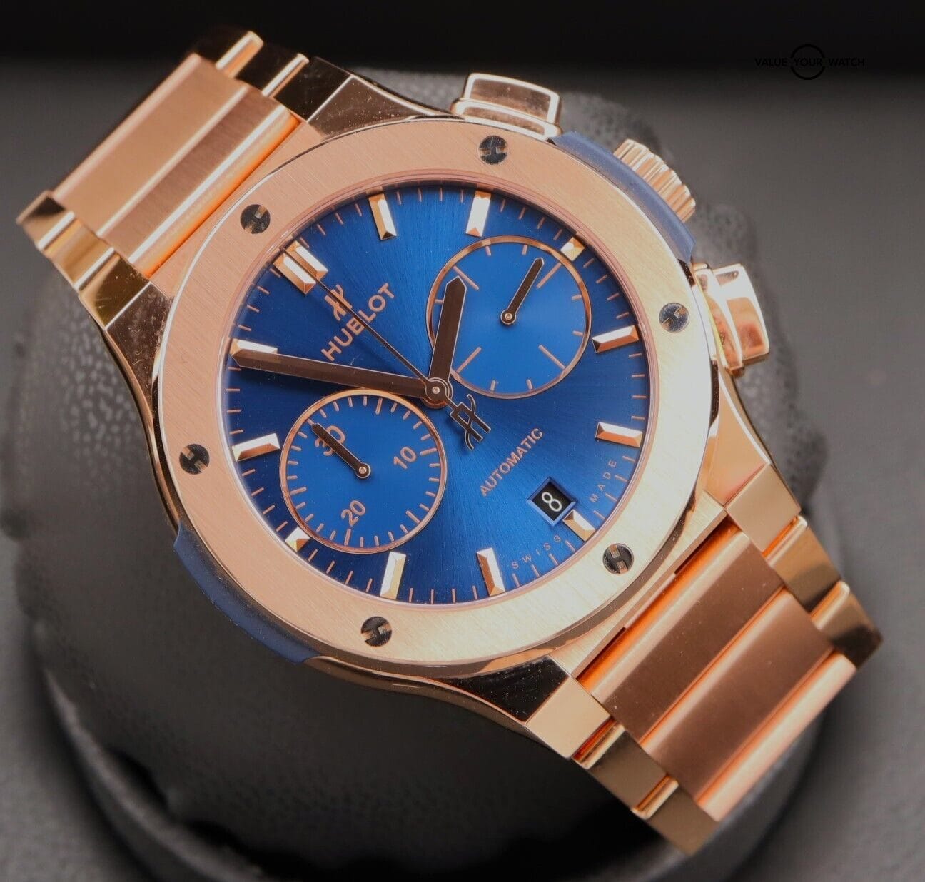 Hublot Classic Fusion Chronograph 45mm 18K Rose Gold Blue Dial Boxes/Papers - Image 7